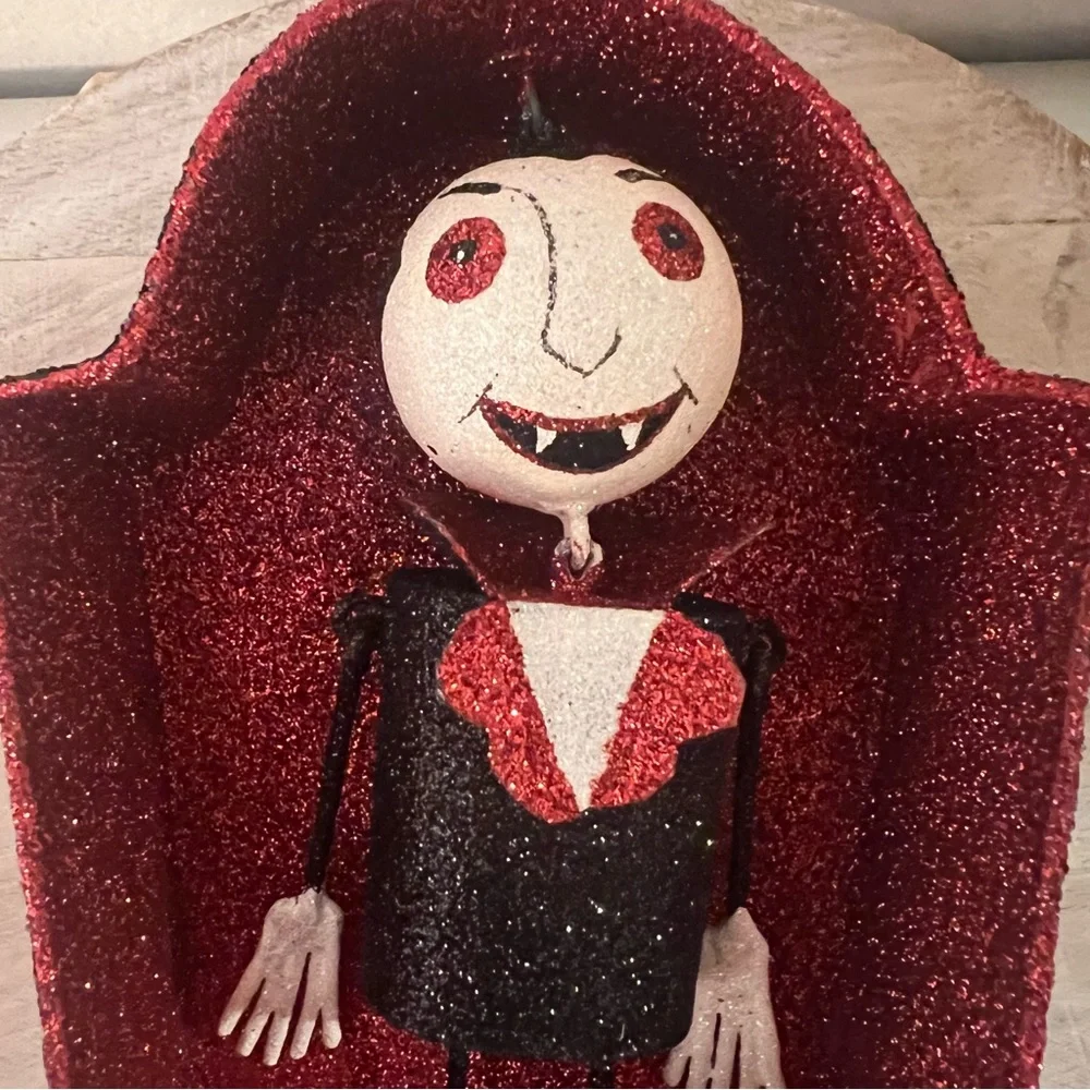 Pier 1 Vampire in Glittered Coffin ornament Halloween table top decoration decor